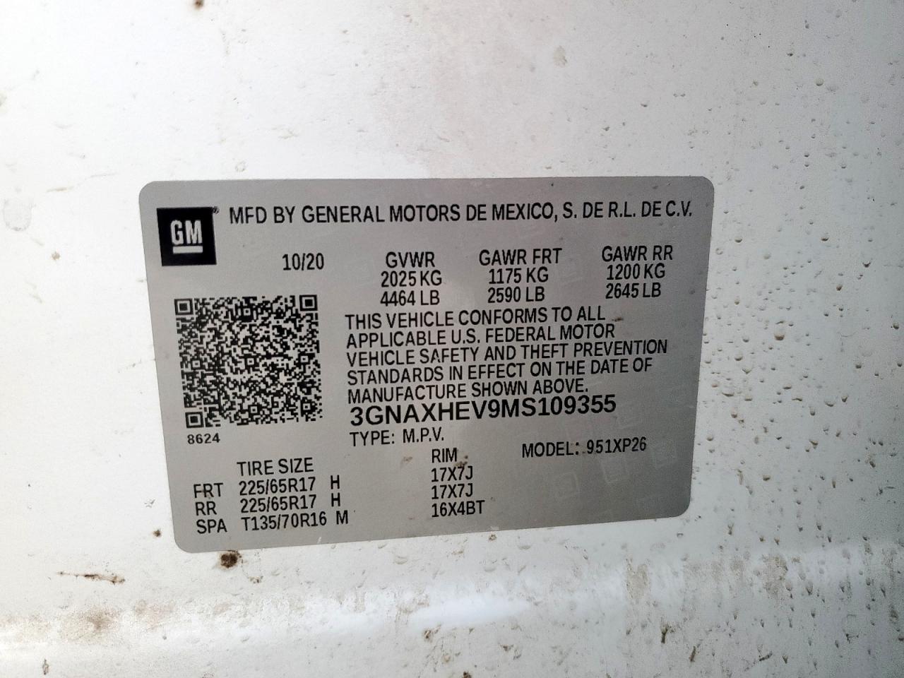 2021 Chevrolet Equinox Ls VIN: 3GNAXHEV9MS109355 Lot: 72069235