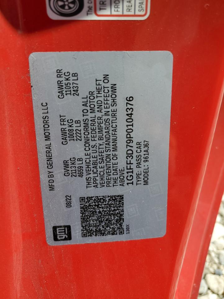 2023 Chevrolet Camaro Lt1 VIN: 1G1FF3D79P0104376 Lot: 84253655