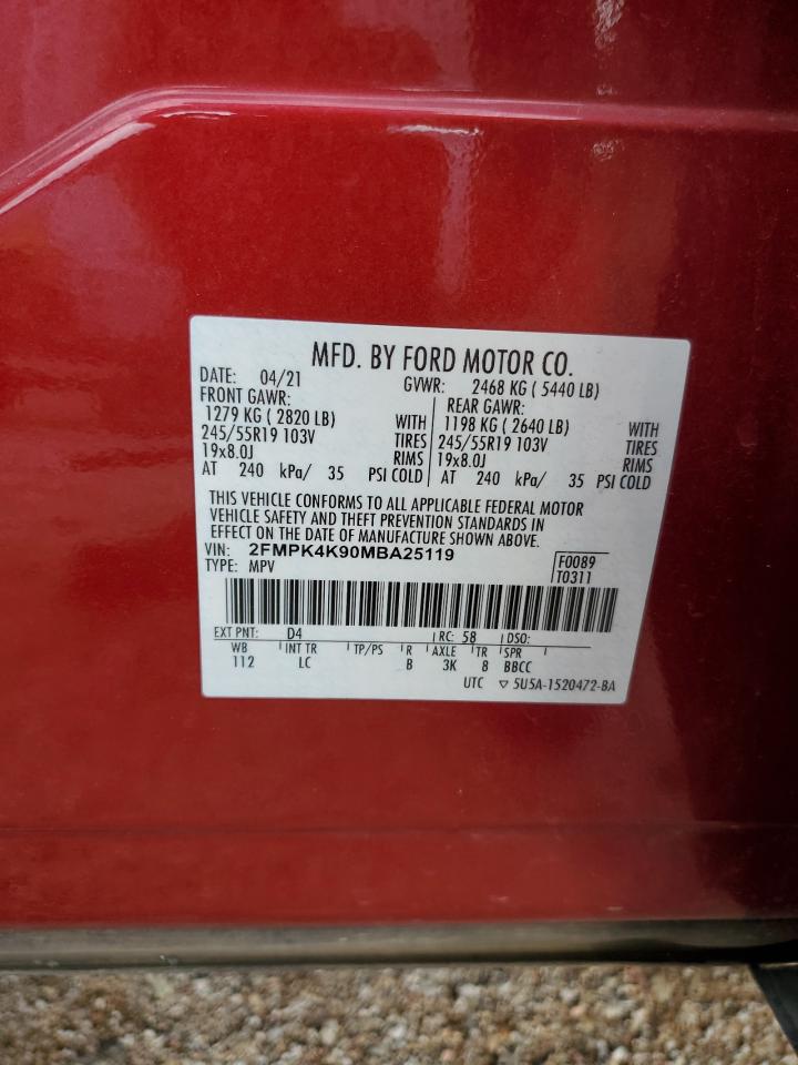 2021 Ford Edge Titanium VIN: 2FMPK4K90MBA25119 Lot: 81209655