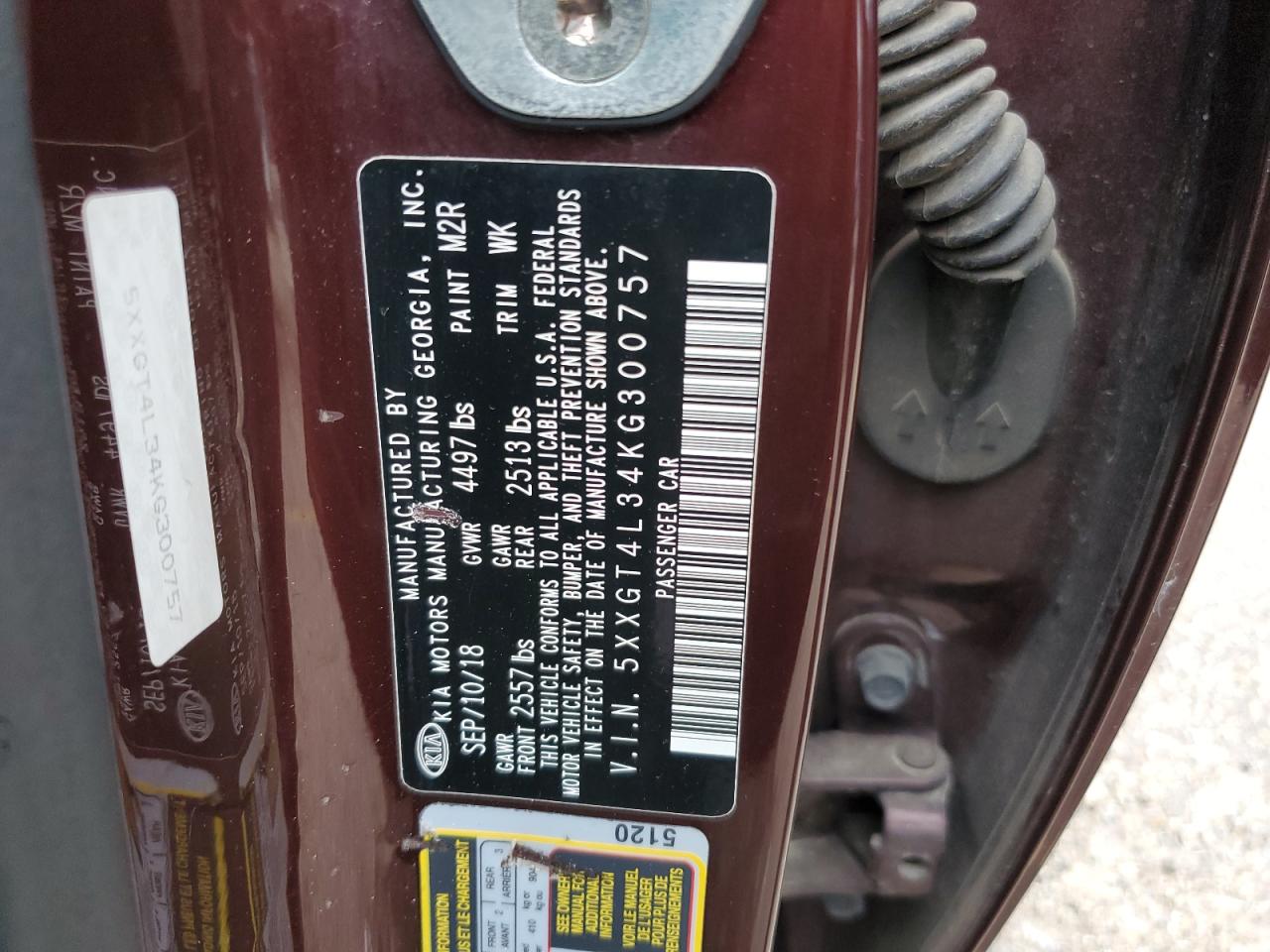 2019 Kia Optima Lx VIN: 5XXGT4L34KG300757 Lot: 81624775