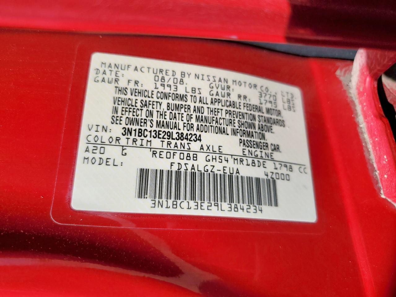 2009 Nissan Versa S VIN: 3N1BC13E29L384234 Lot: 84883355