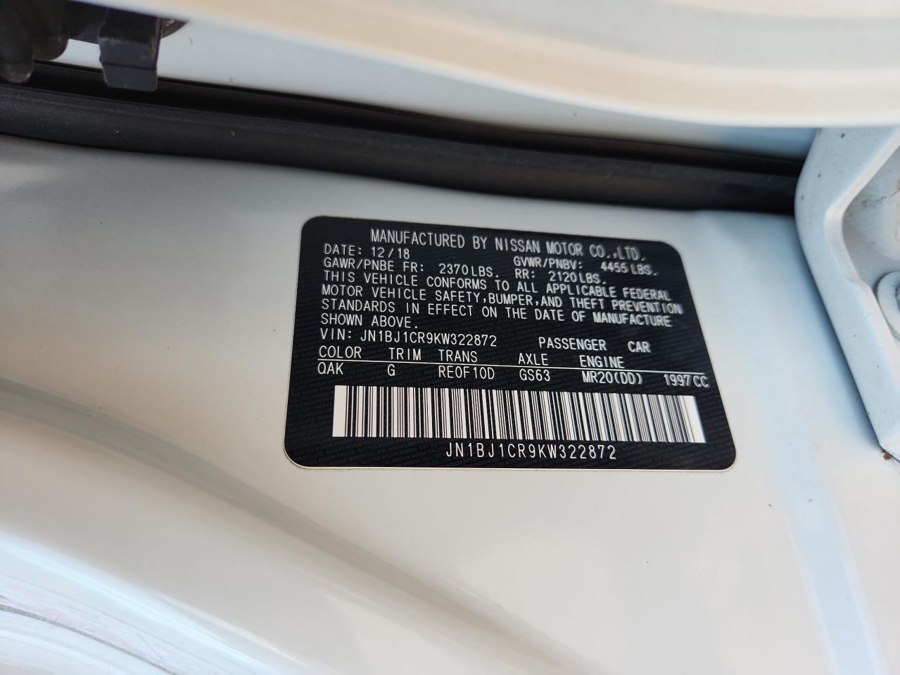 2019 Nissan Rogue Sport S VIN: JN1BJ1CR9KW322872 Lot: 81102935