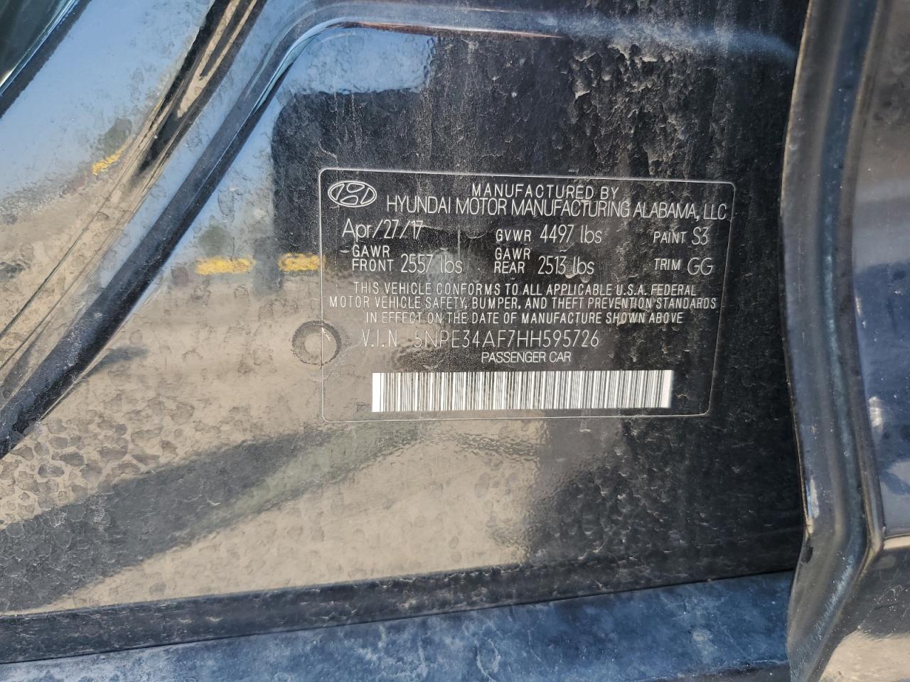 2017 Hyundai Sonata Sport VIN: 5NPE34AF7HH595726 Lot: 80775245