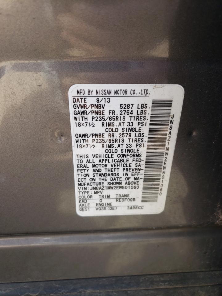 2014 Nissan Murano S VIN: JN8AZ1MW2EW501060 Lot: 80105255