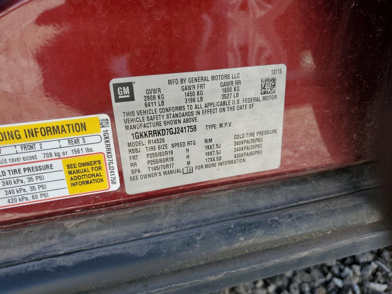 2016 GMC Acadia Slt-1 VIN: 1GKKRRKD7GJ241758 Lot: 80746035