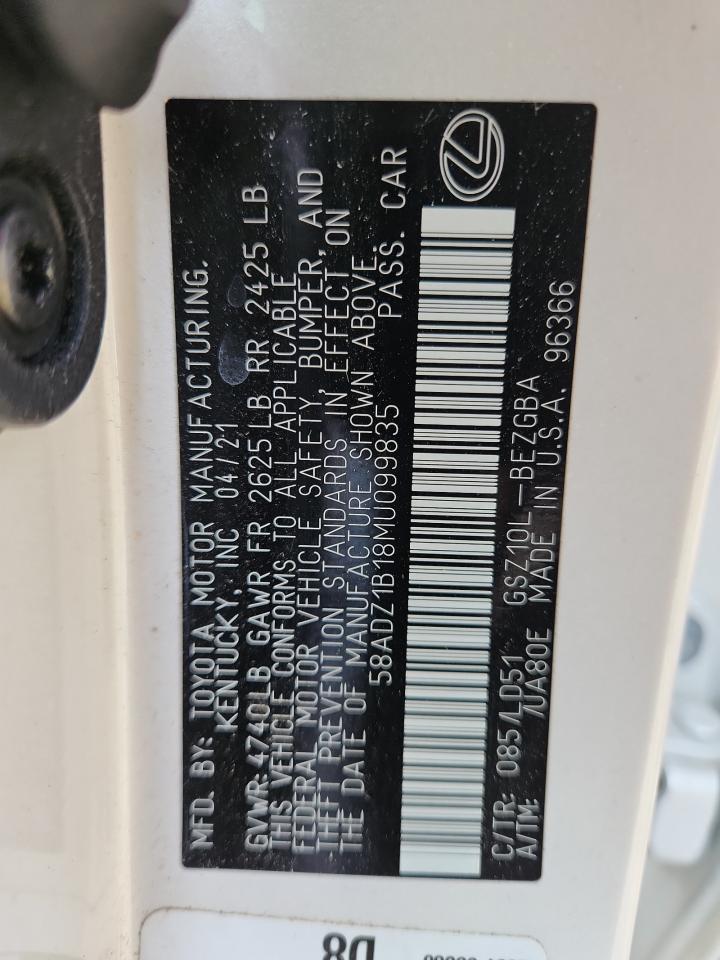 2021 Lexus Es 350 Base VIN: 58ADZ1B18MU099835 Lot: 71713565