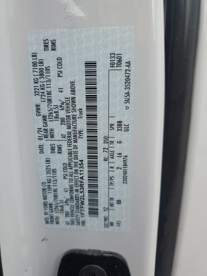 2024 Ford F150 Stx VIN: 1FTFW2L53RFA11354 Lot: 81335305