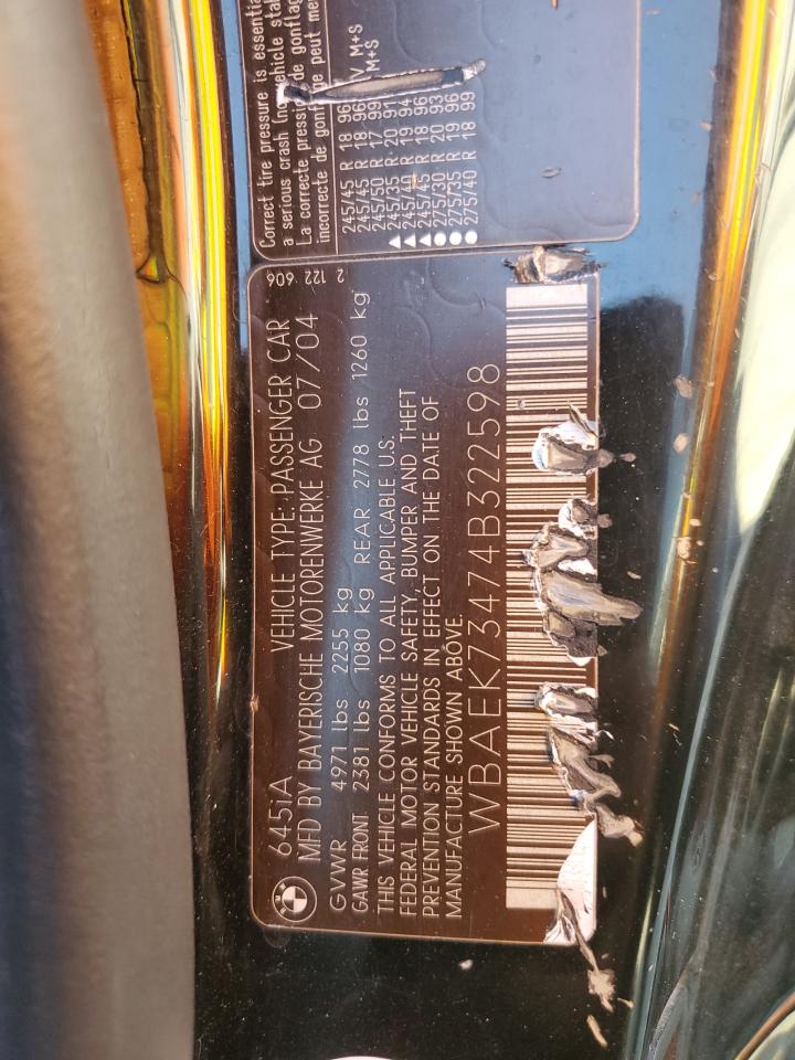 2004 BMW 645 Ci Automatic VIN: WBAEK73474B322598 Lot: 81782745