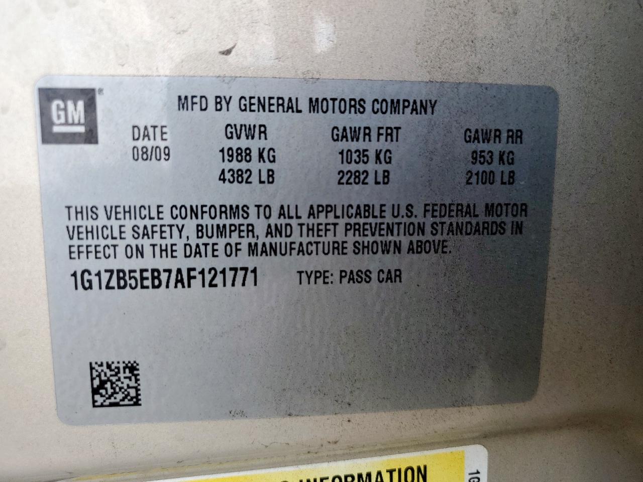 2010 Chevrolet Malibu Ls VIN: 1G1ZB5EB7AF121771 Lot: 81944755