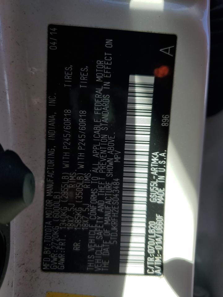 2014 Toyota Highlander Xle VIN: 5TDJKRFH2ES043484 Lot: 81654625