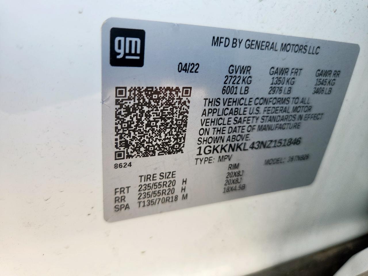 2022 GMC Acadia Sle VIN: 1GKKNKL43NZ151846 Lot: 81290195