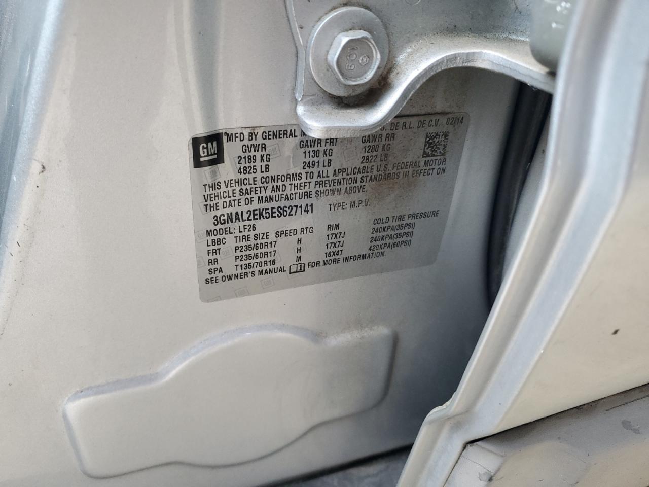 2014 Chevrolet Captiva Ls VIN: 3GNAL2EK5ES627141 Lot: 81785195