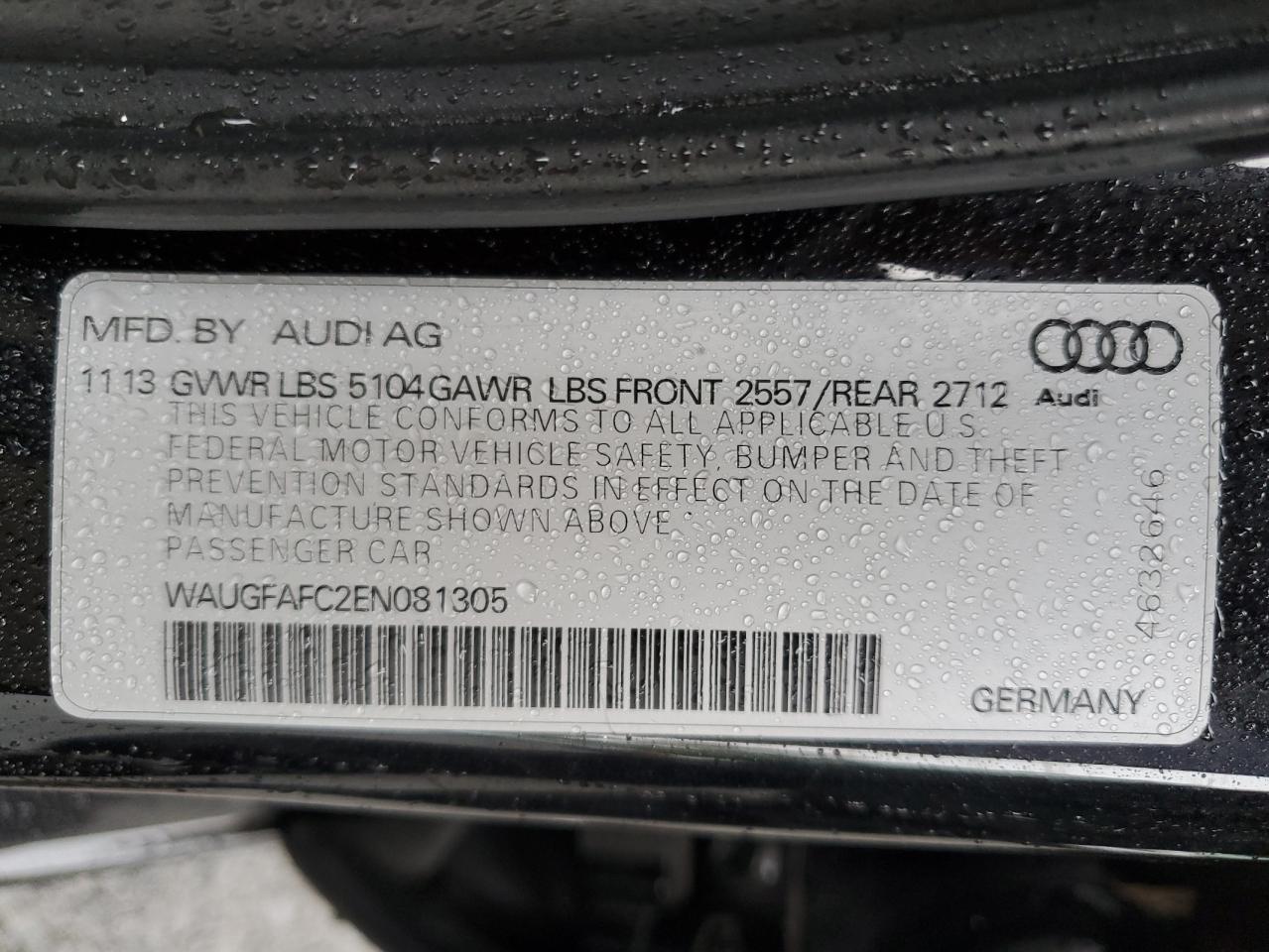 2014 Audi A6 Premium Plus VIN: WAUGFAFC2EN081305 Lot: 82148835