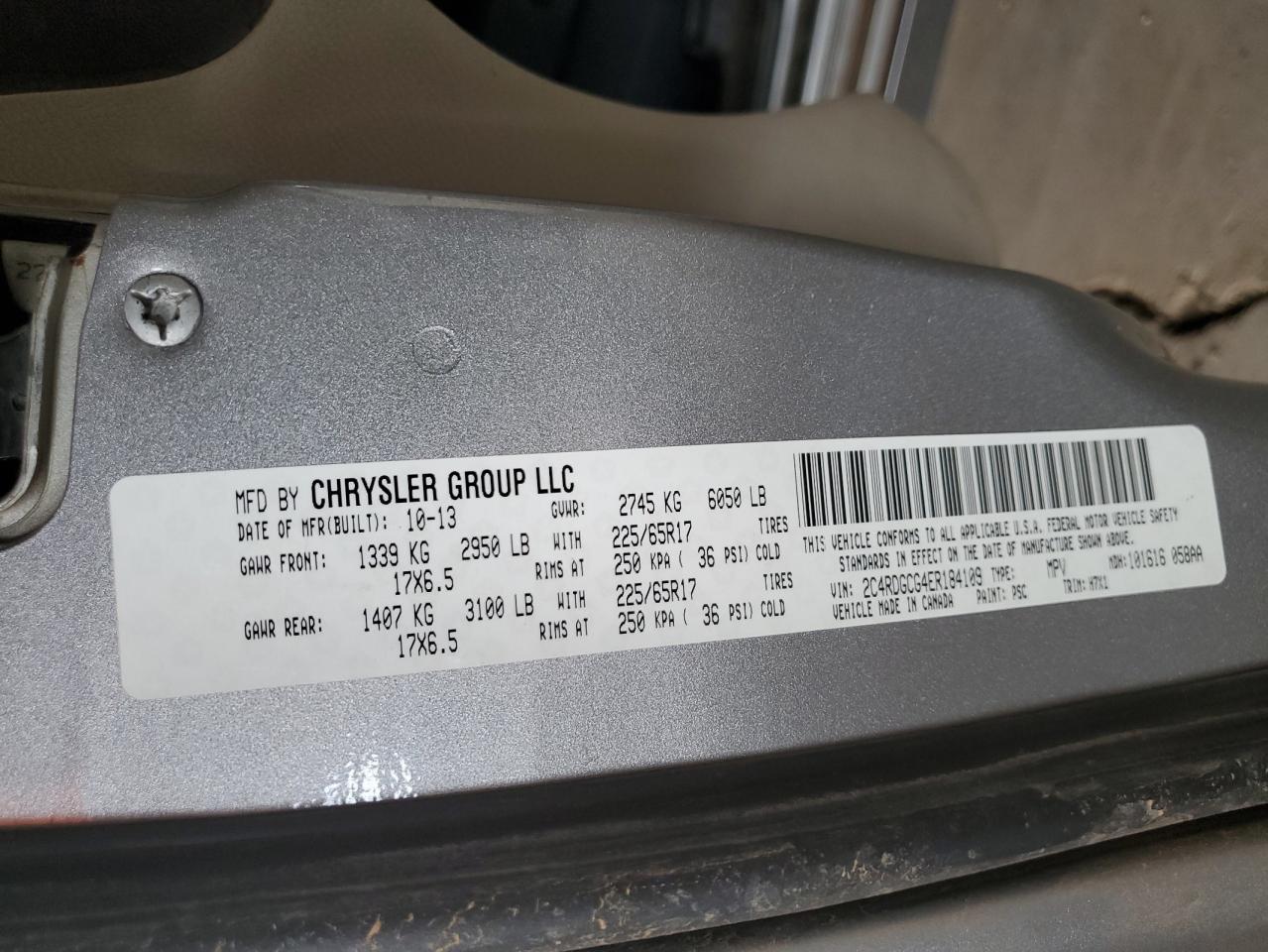 2014 Dodge Grand Caravan Sxt VIN: 2C4RDGCG4ER184109 Lot: 81249405