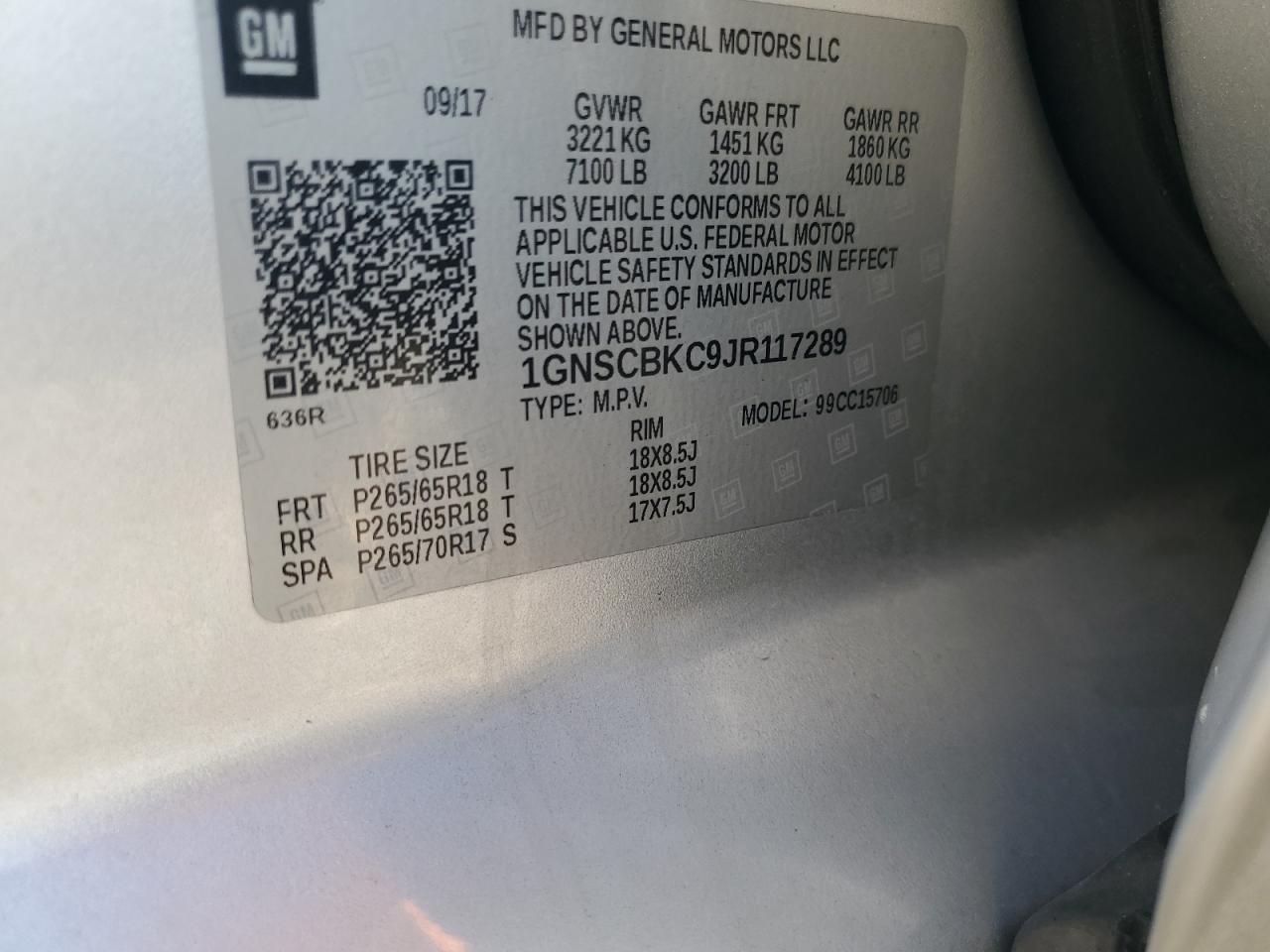 2018 Chevrolet Tahoe C1500 Lt VIN: 1GNSCBKC9JR117289 Lot: 81225135