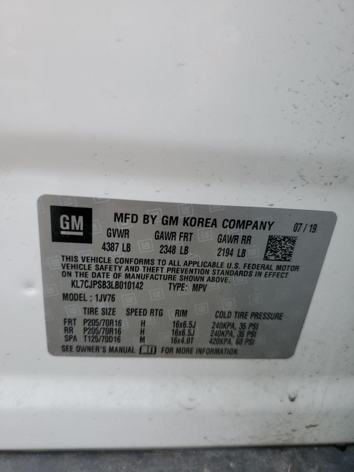 2020 Chevrolet Trax 1Lt VIN: KL7CJPSB3LB010142 Lot: 71419565