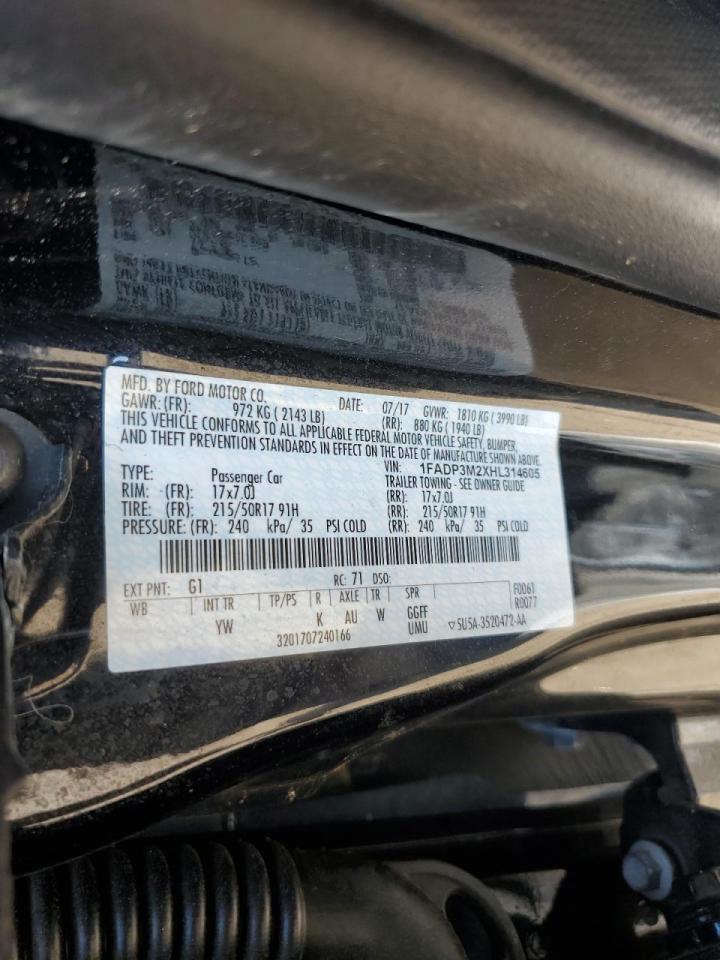 2017 Ford Focus Sel VIN: 1FADP3M2XHL314605 Lot: 83896005