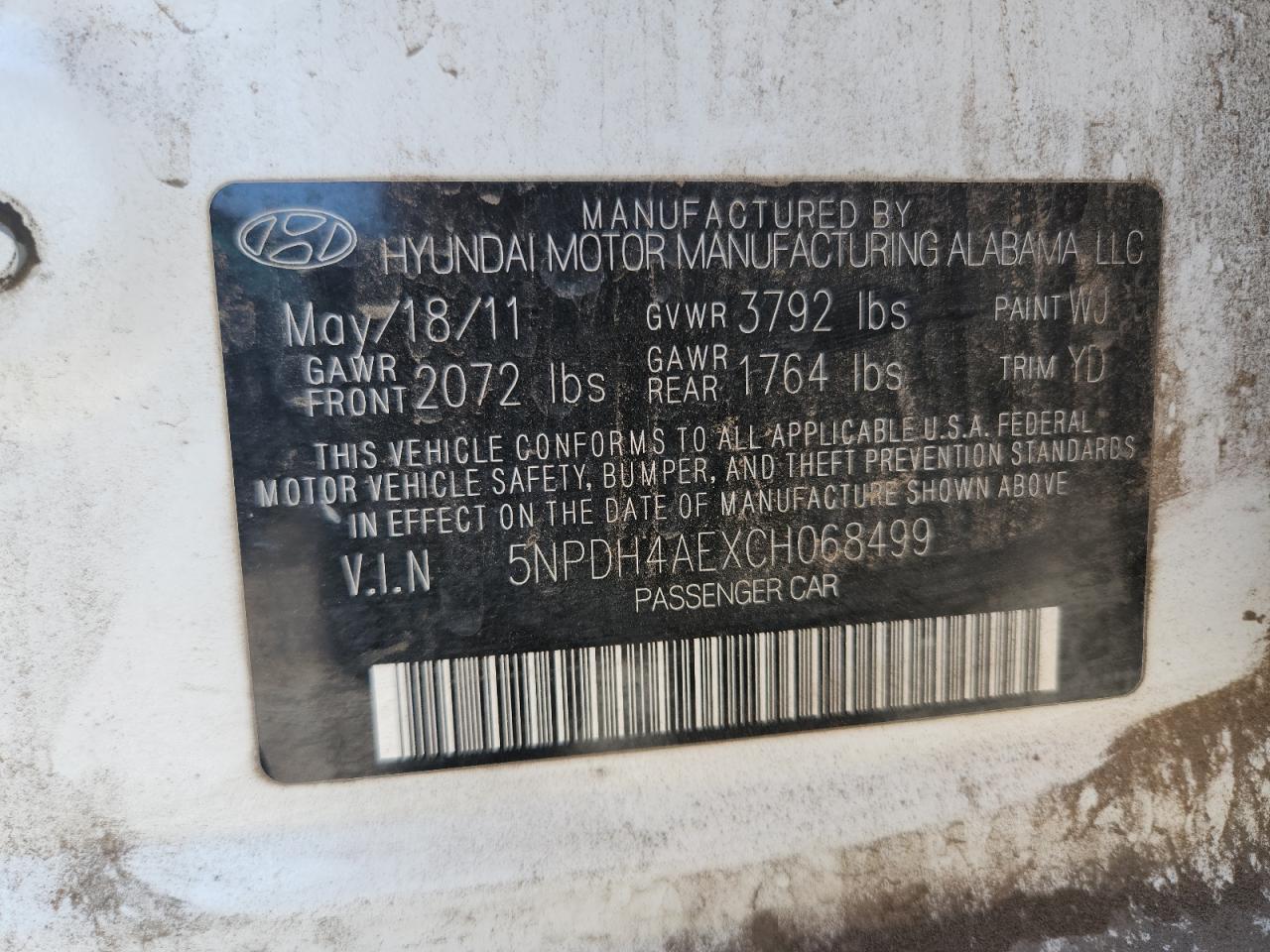 2012 Hyundai Elantra Gls VIN: 5NPDH4AEXCH068499 Lot: 71882535