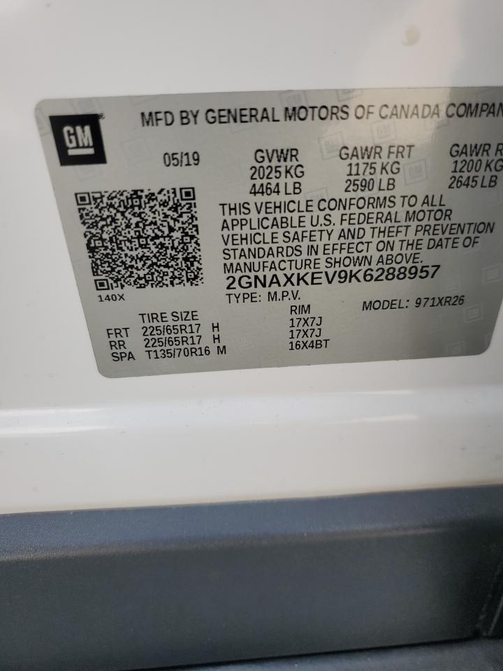 2019 Chevrolet Equinox Lt VIN: 2GNAXKEV9K6288957 Lot: 81373605