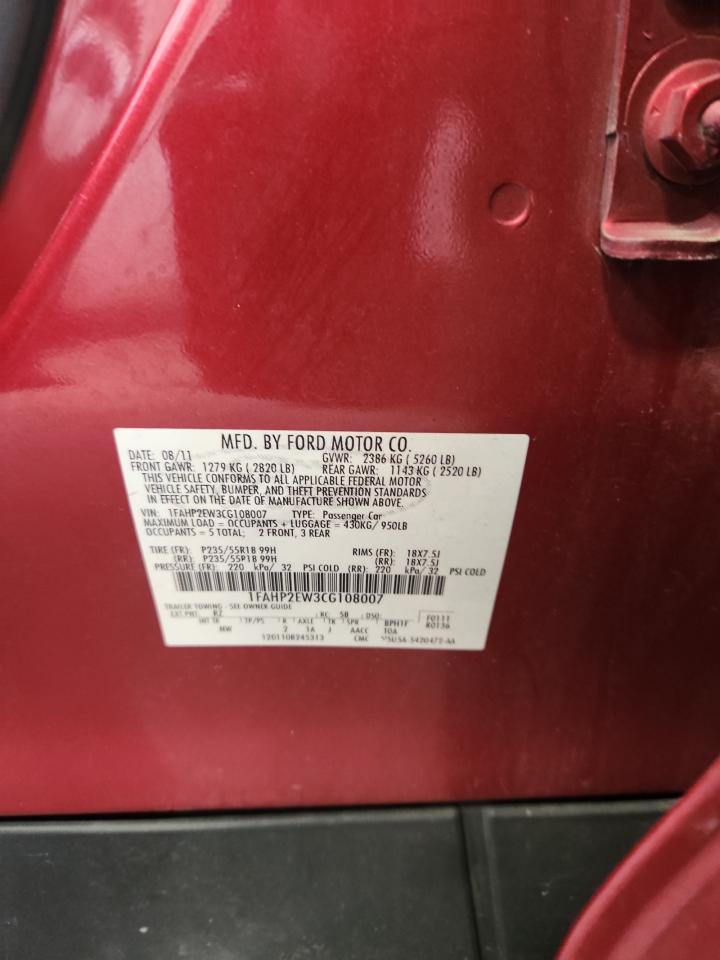 2012 Ford Taurus Sel VIN: 1FAHP2EW3CG108007 Lot: 80661965