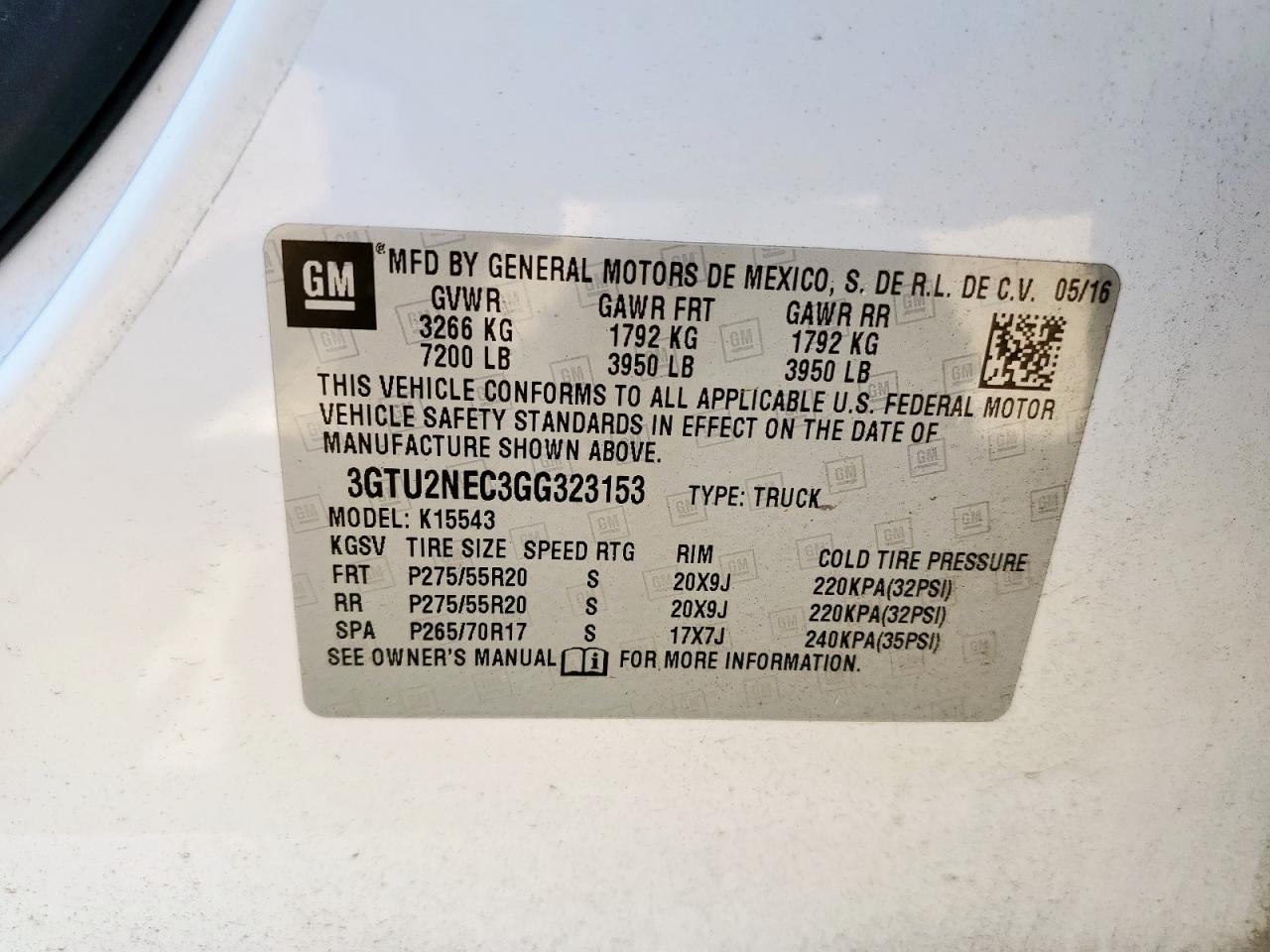 2016 GMC Sierra K1500 Slt VIN: 3GTU2NEC3GG323153 Lot: 80565075