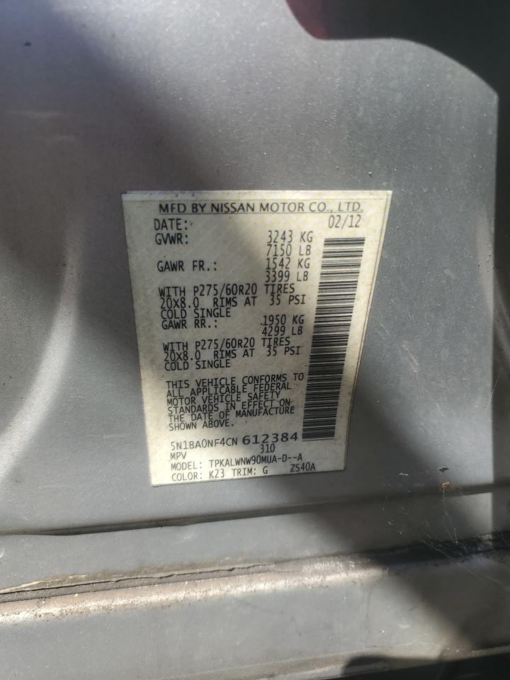 2012 Nissan Armada Sv VIN: 5N1BA0NF4CN612384 Lot: 71502225