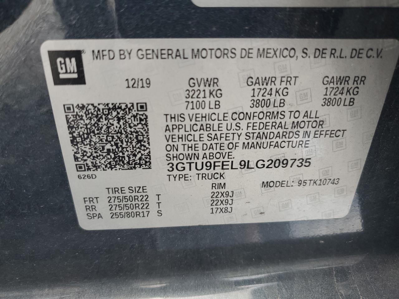 2020 GMC Sierra K1500 Denali VIN: 3GTU9FEL9LG209735 Lot: 71238845