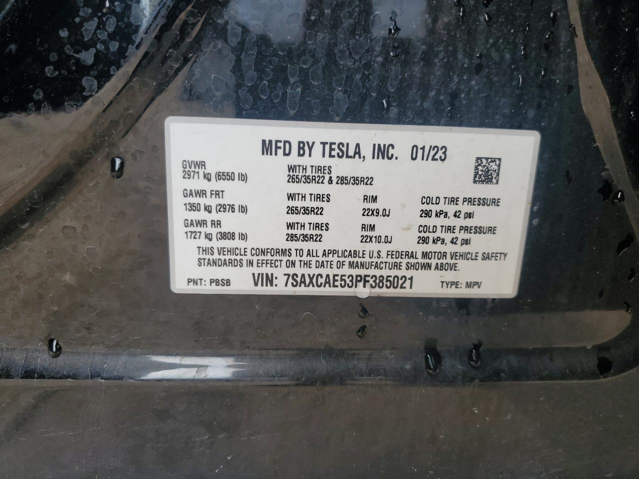 2023 Tesla Model X VIN: 7SAXCAE53PF385021 Lot: 83853565