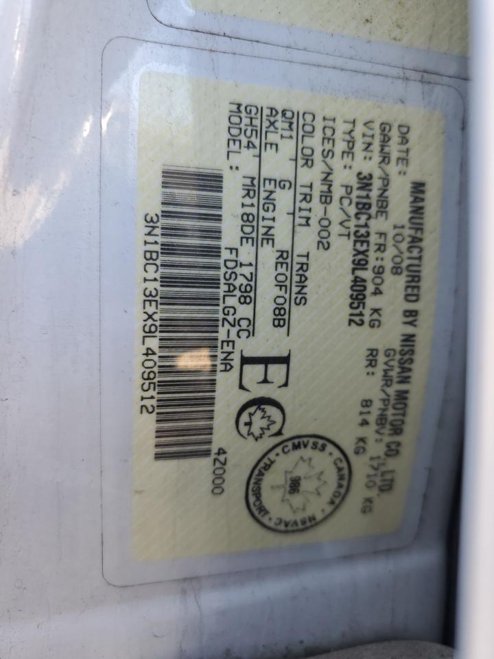 2009 Nissan Versa S VIN: 3N1BC13EX9L409512 Lot: 84294355