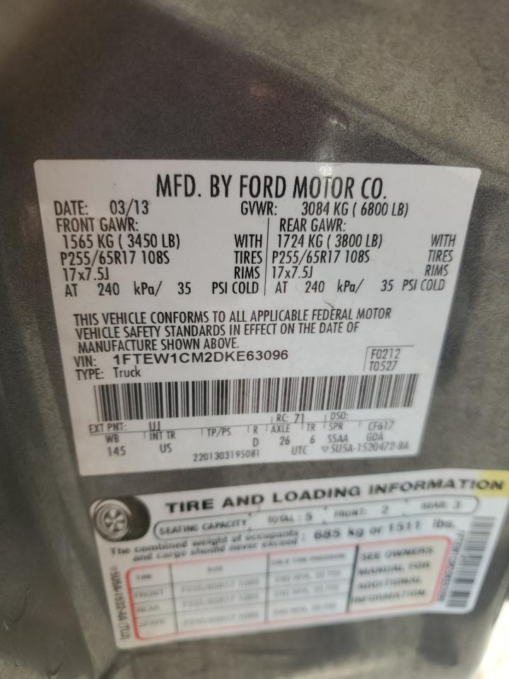 2013 Ford F150 Supercrew VIN: 1FTEW1CM2DKE63096 Lot: 84458225