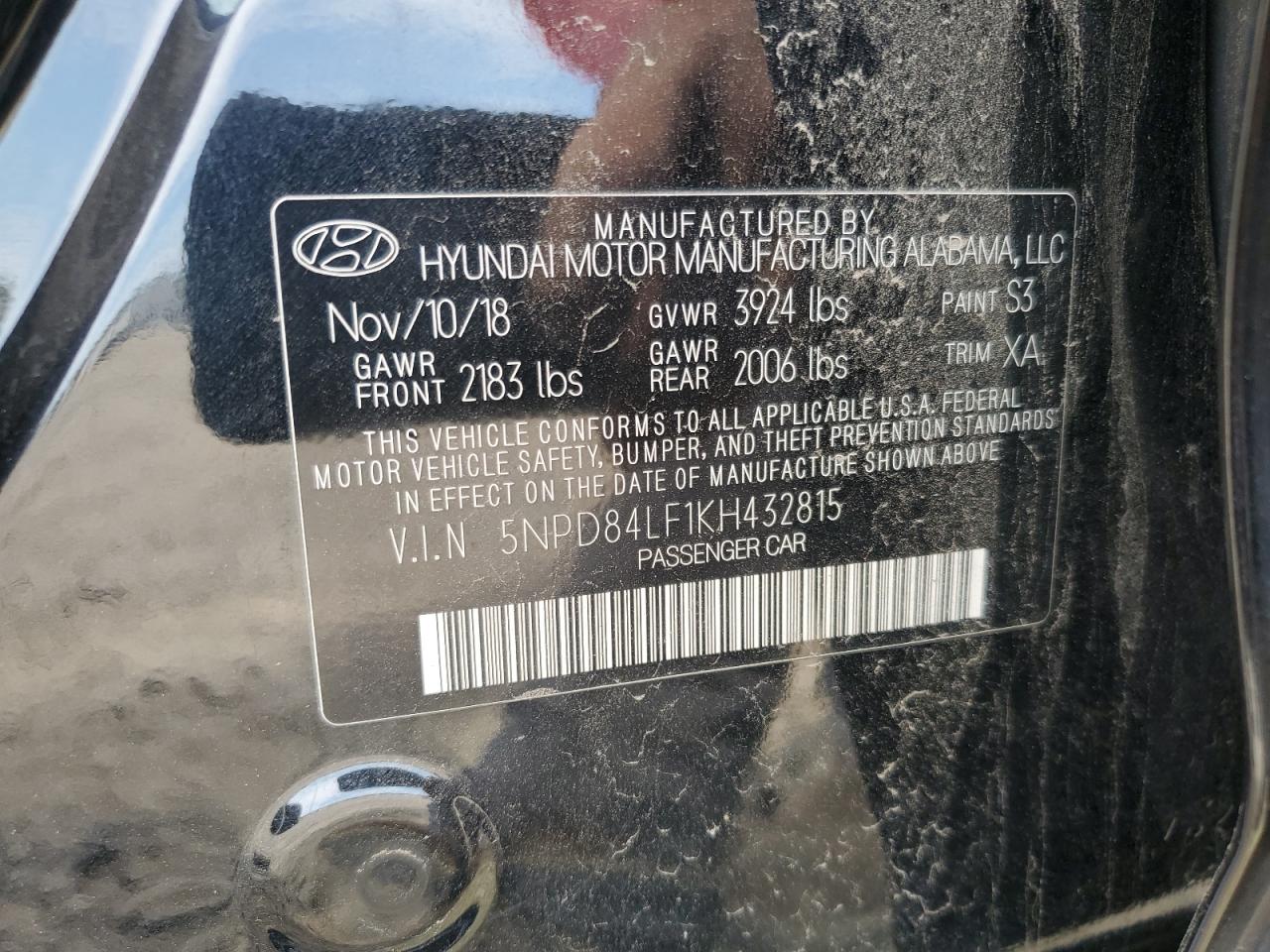 2019 Hyundai Elantra Sel VIN: 5NPD84LF1KH432815 Lot: 81958425