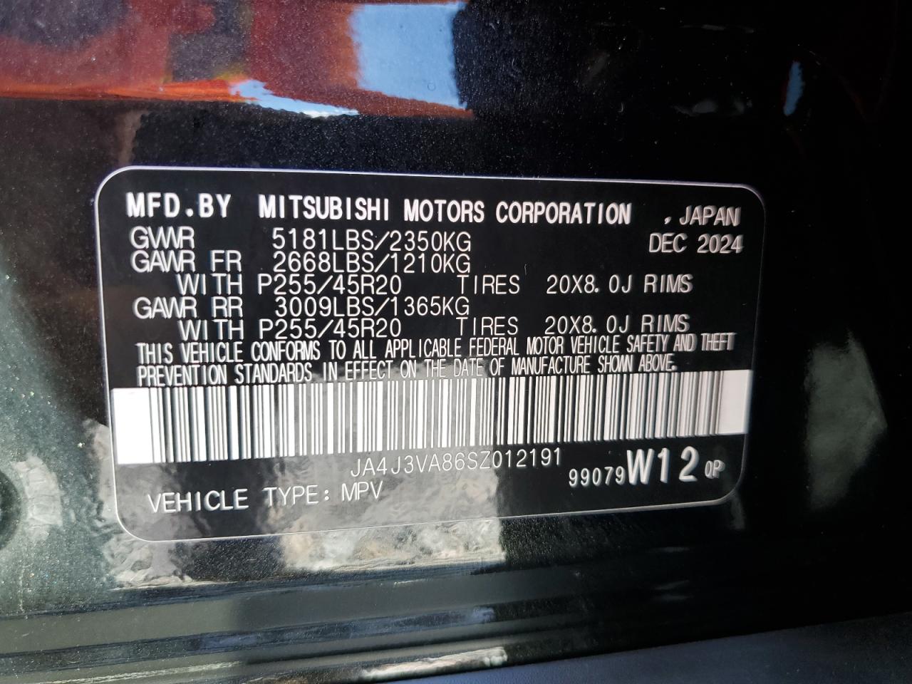 2025 Mitsubishi Outlander Se VIN: JA4J3VA86SZ012191 Lot: 84253465