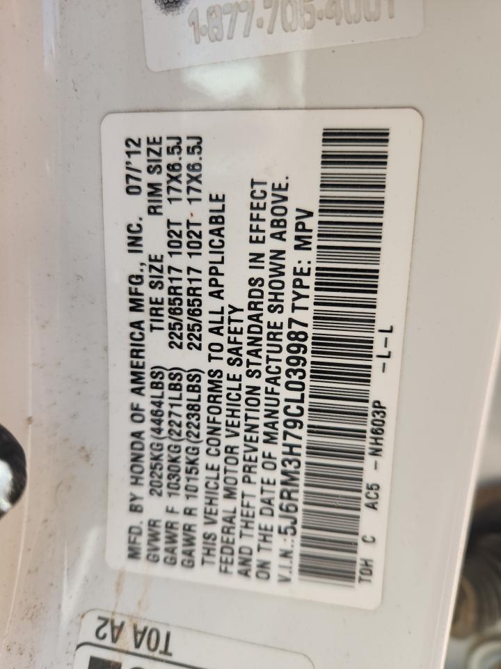 2012 Honda Cr-V Exl VIN: 5J6RM3H79CL039987 Lot: 80097915