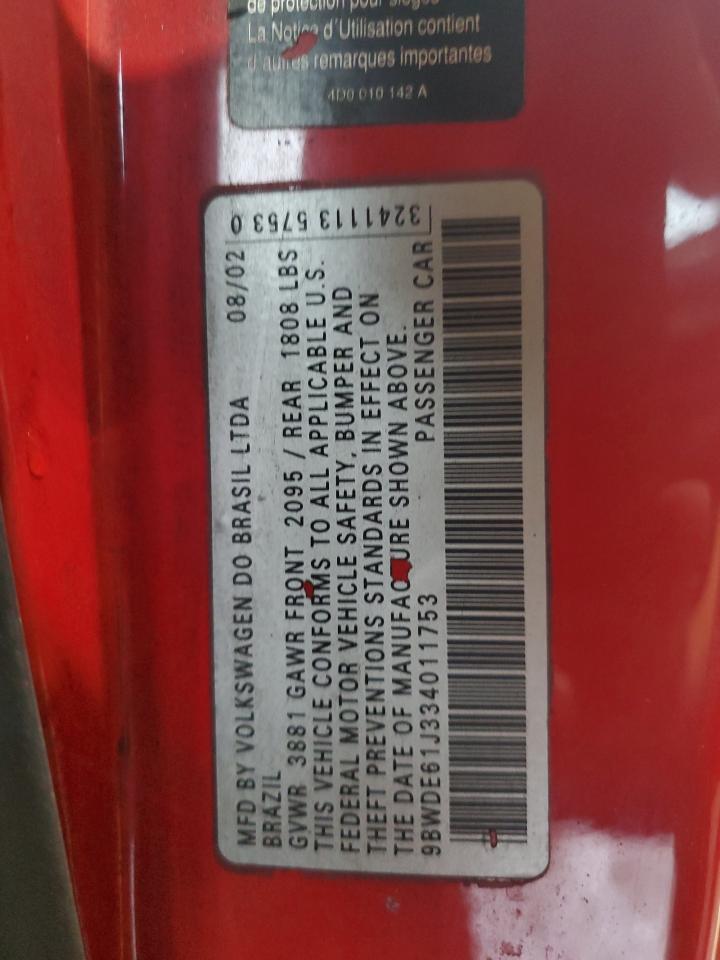 2003 Volkswagen Gti VIN: 9BWDE61J334011753 Lot: 84196665