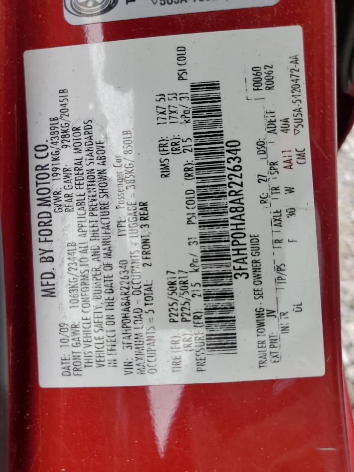 2010 Ford Fusion Se VIN: 3FAHP0HA8AR226340 Lot: 81814685