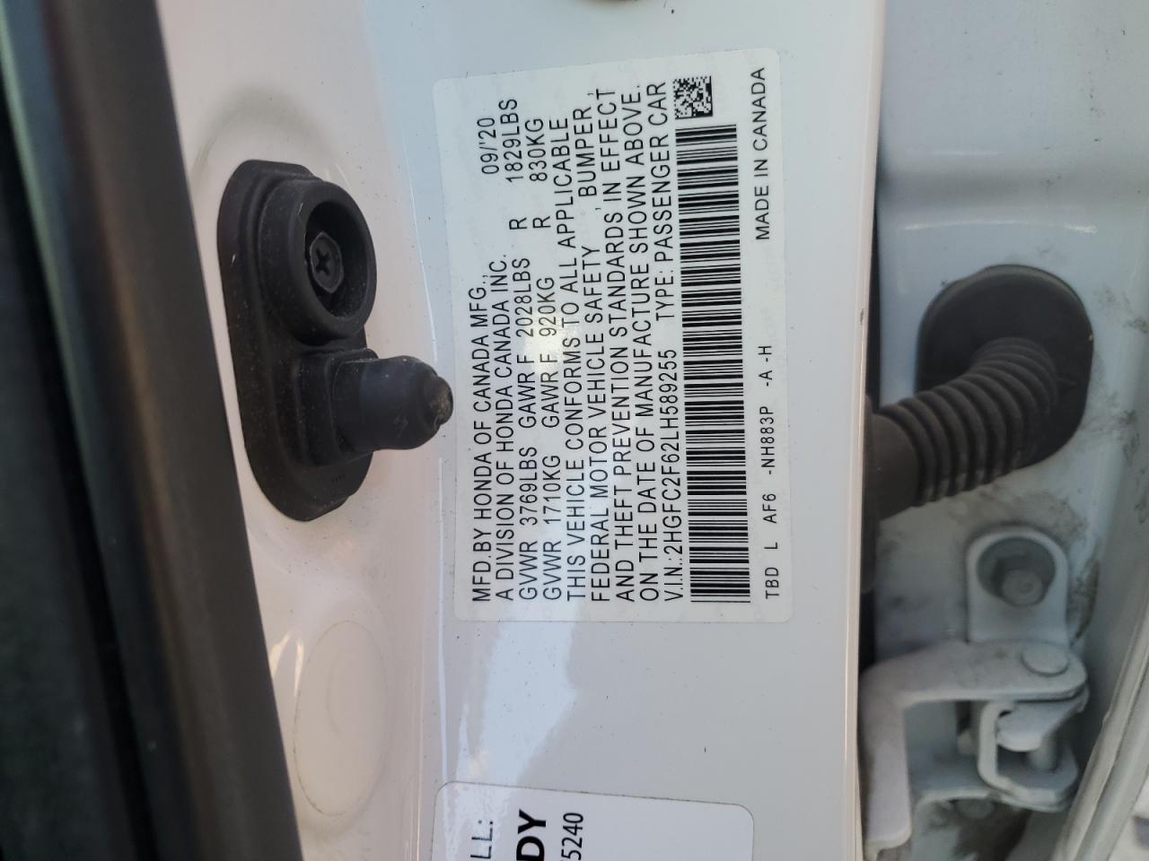 2020 Honda Civic Lx VIN: 2HGFC2F62LH589255 Lot: 80205385