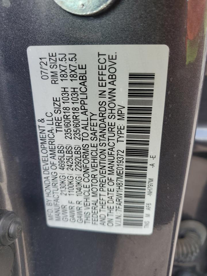 2021 Honda Cr-V Exl VIN: 7FARW1H87ME019372 Lot: 81196415