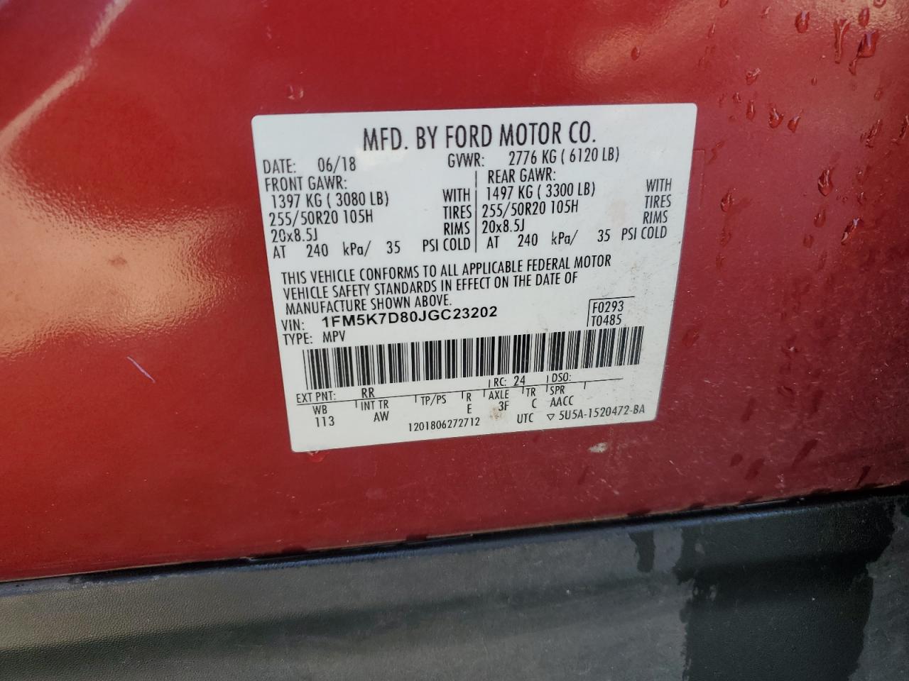 2018 Ford Explorer Xlt VIN: 1FM5K7D80JGC23202 Lot: 80536805