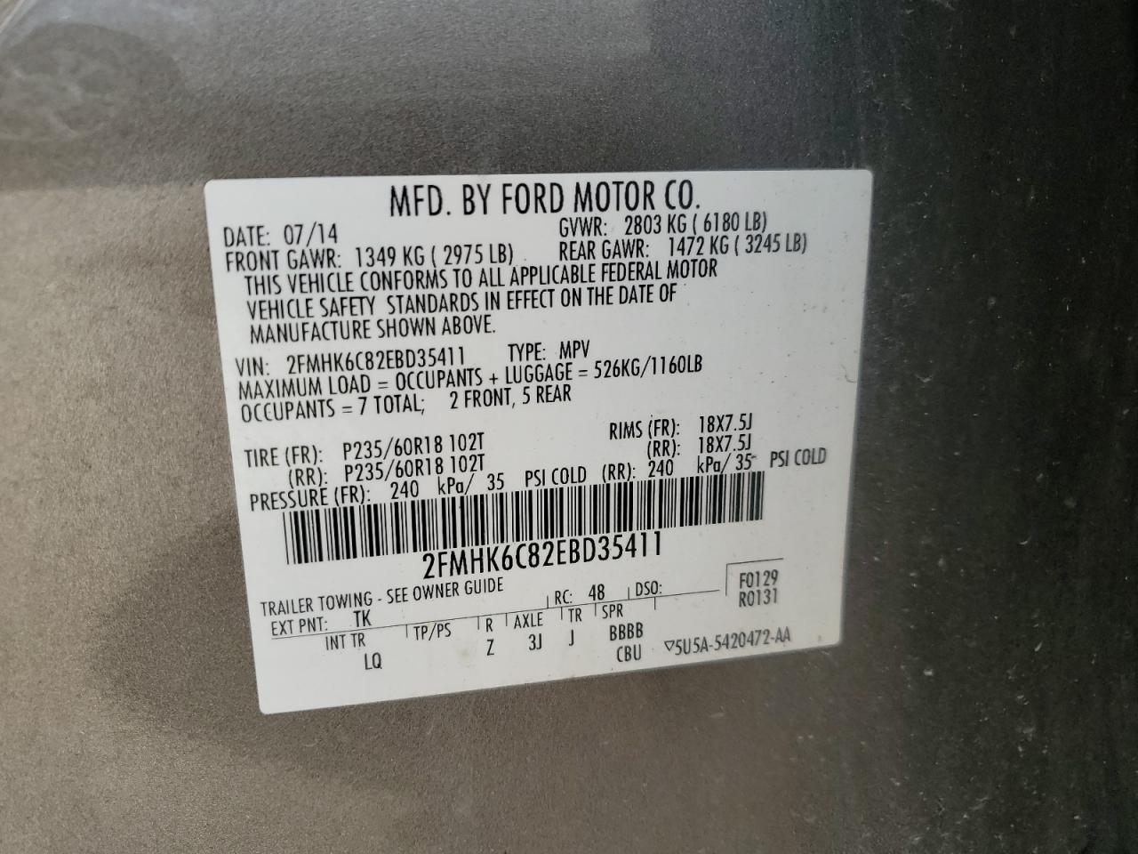 2014 Ford Flex Sel VIN: 2FMHK6C82EBD35411 Lot: 71192345