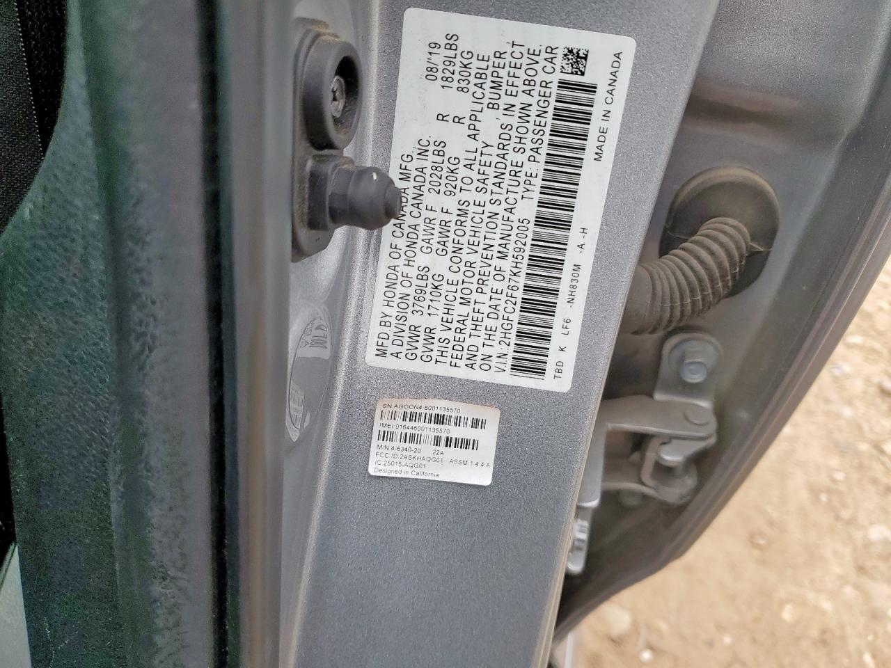 2019 Honda Civic Lx VIN: 2HGFC2F67KH592005 Lot: 71282435