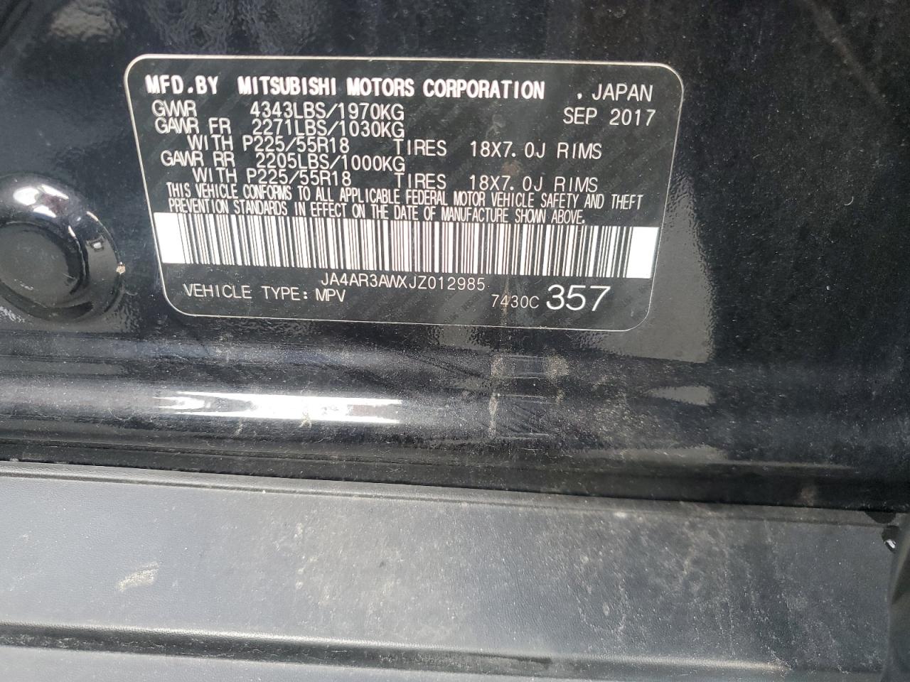 2018 Mitsubishi Outlander Sport Es VIN: JA4AR3AWXJZ012985 Lot: 81287495