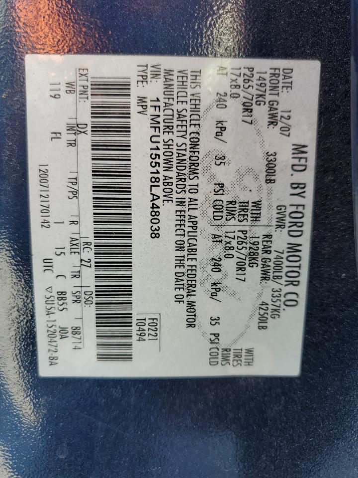 2008 Ford Expedition Xlt VIN: 1FMFU15518LA48038 Lot: 71012455