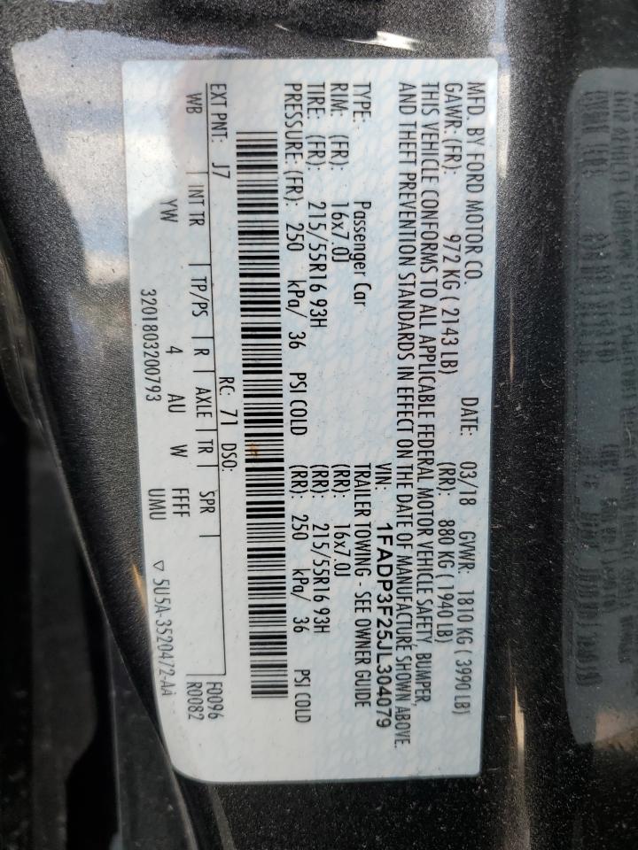 2018 Ford Focus Se VIN: 1FADP3F25JL304079 Lot: 82080335