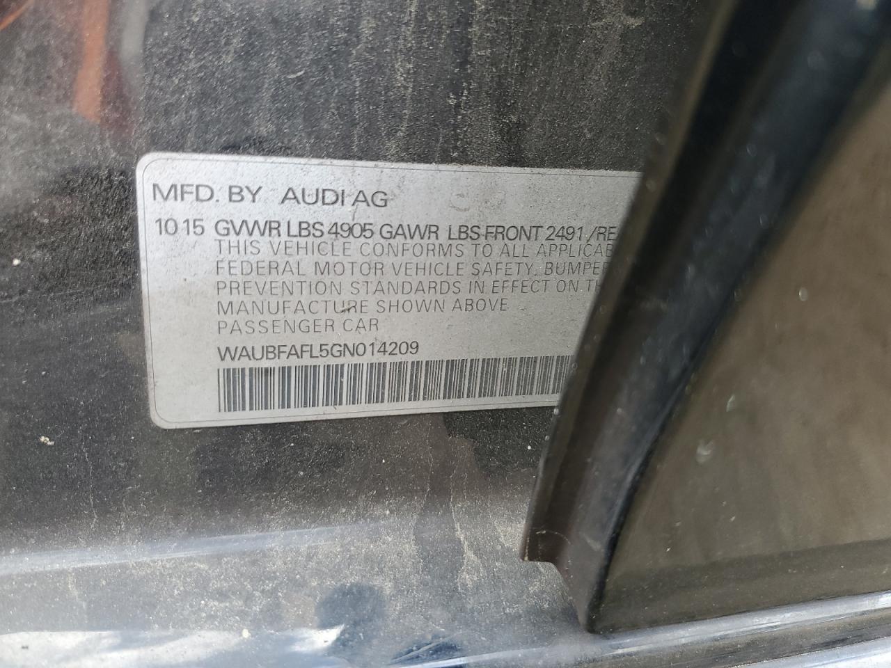 2016 Audi A4 Premium S-Line VIN: WAUBFAFL5GN014209 Lot: 80652525