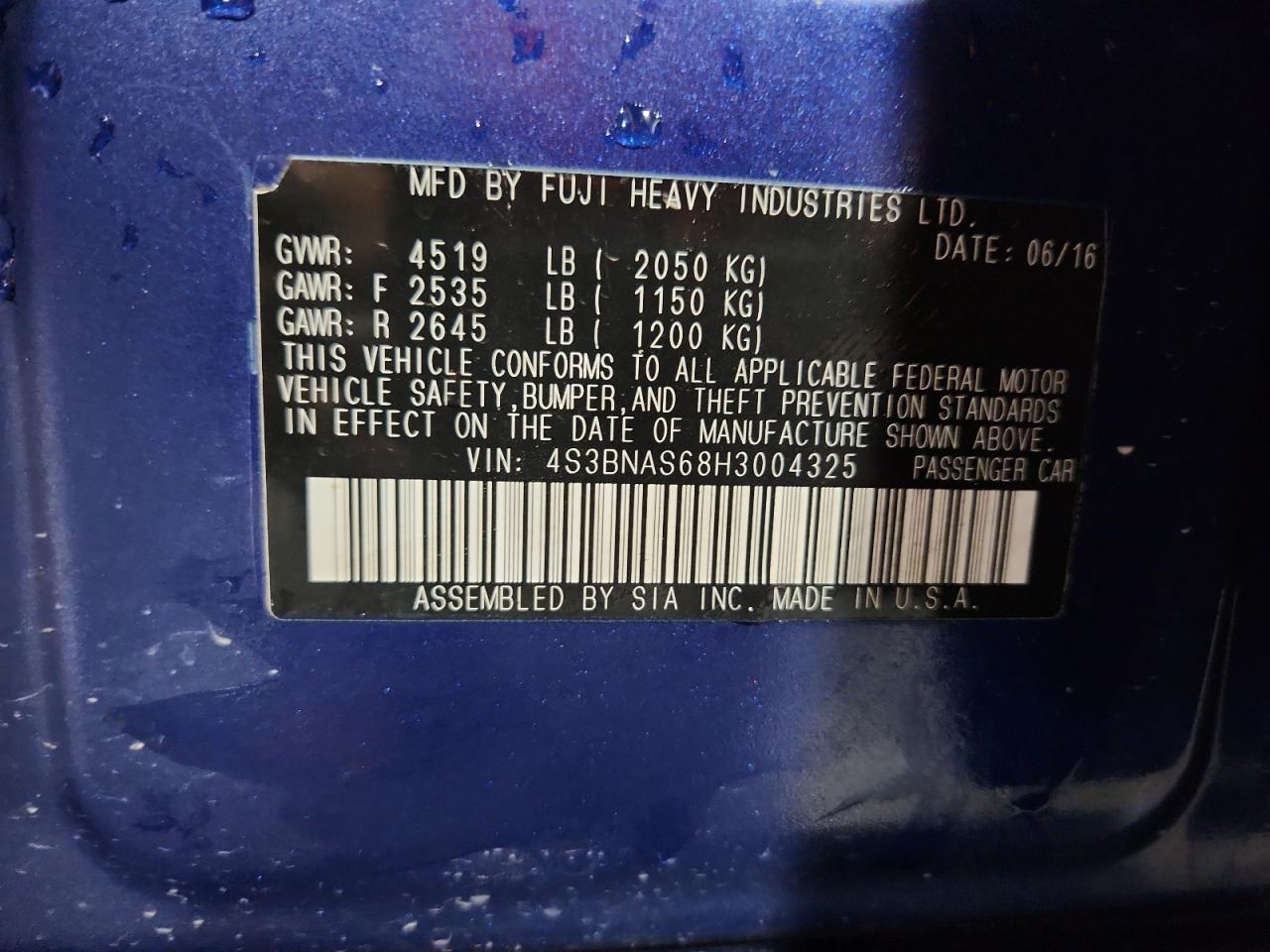 2017 Subaru Legacy Sport VIN: 4S3BNAS68H3004325 Lot: 80352795