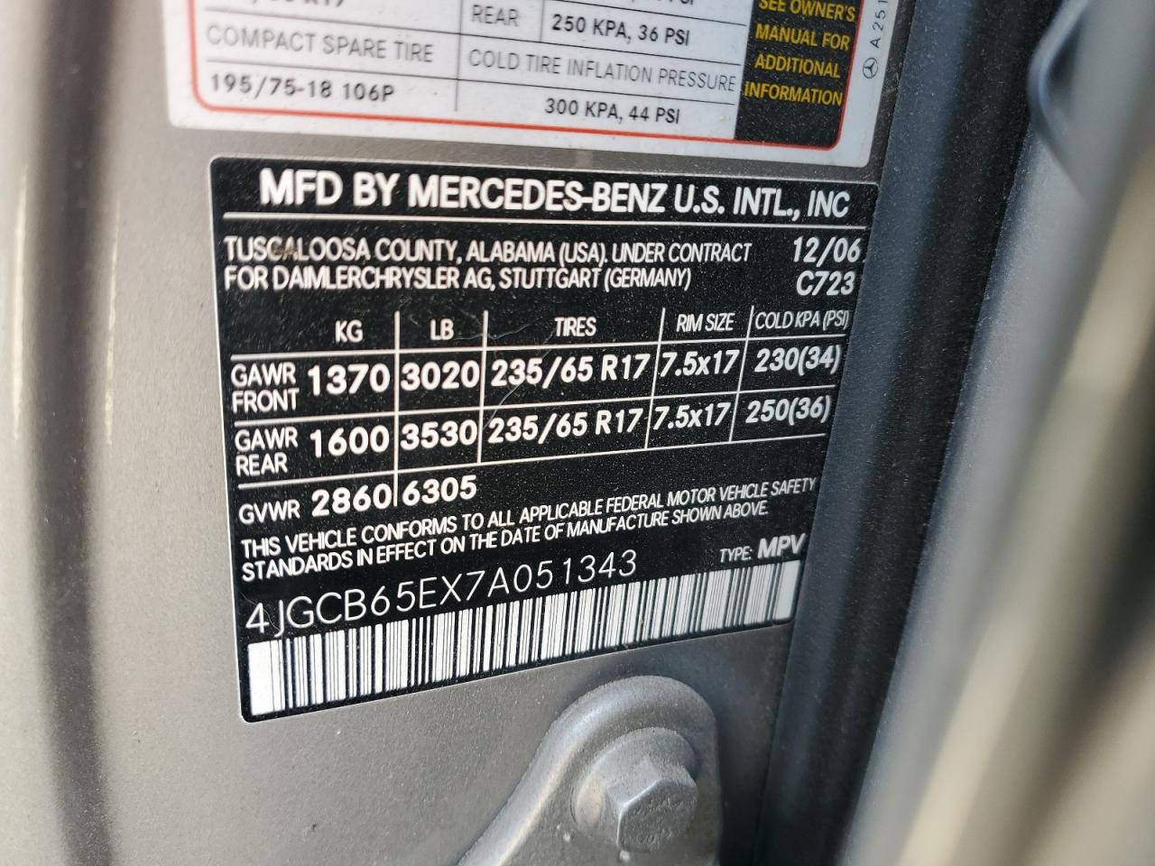 2007 Mercedes-Benz R 350 VIN: 4JGCB65EX7A051343 Lot: 71629885