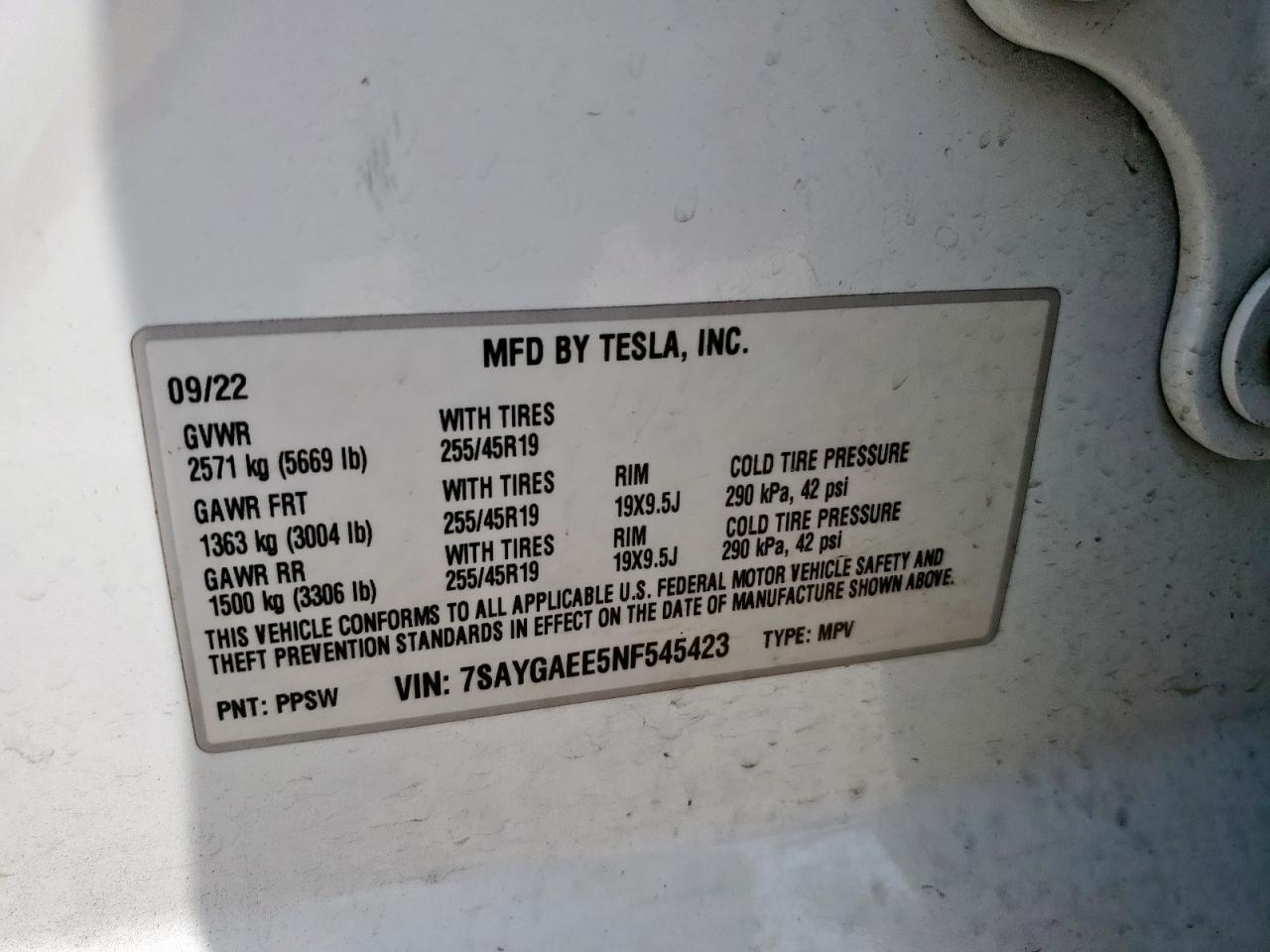 2022 Tesla Model Y VIN: 7SAYGAEE5NF545423 Lot: 80754205