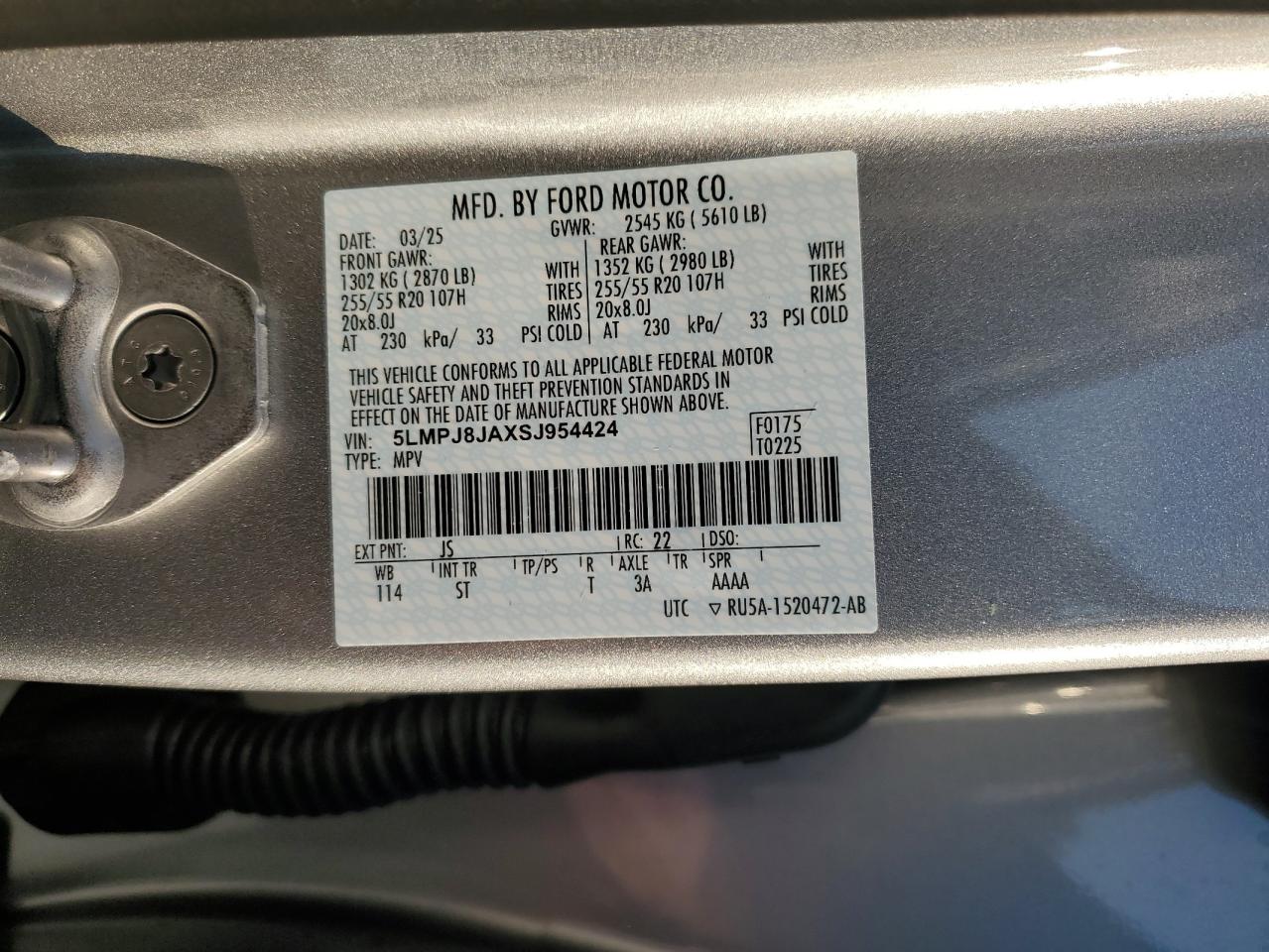 2025 Lincoln Nautilus Premiere VIN: 5LMPJ8JAXSJ954424 Lot: 80077265