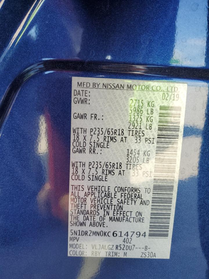 2019 Nissan Pathfinder S VIN: 5N1DR2MN0KC614794 Lot: 81549825