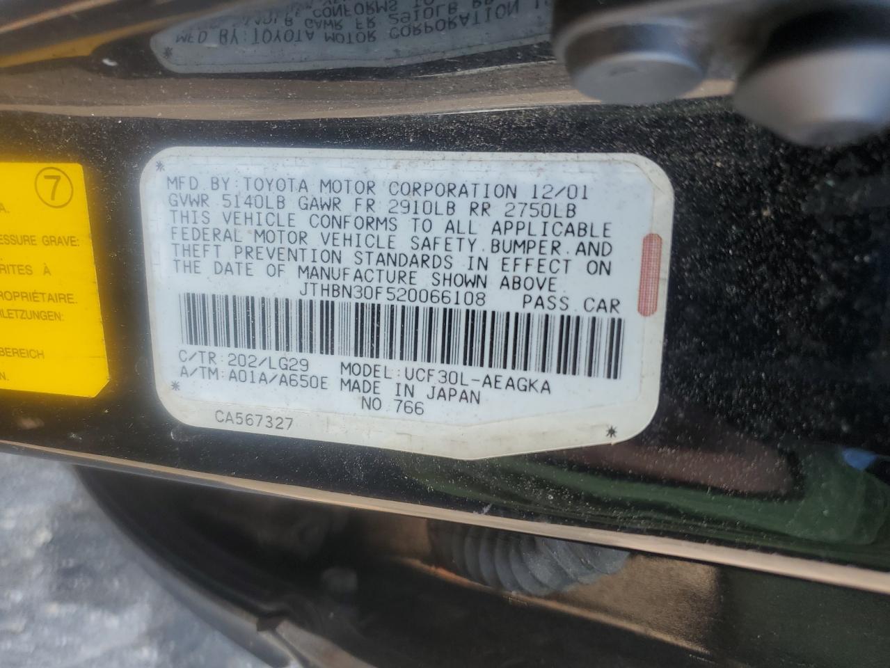 2002 Lexus Ls 430 VIN: JTHBN30F520066108 Lot: 81189715